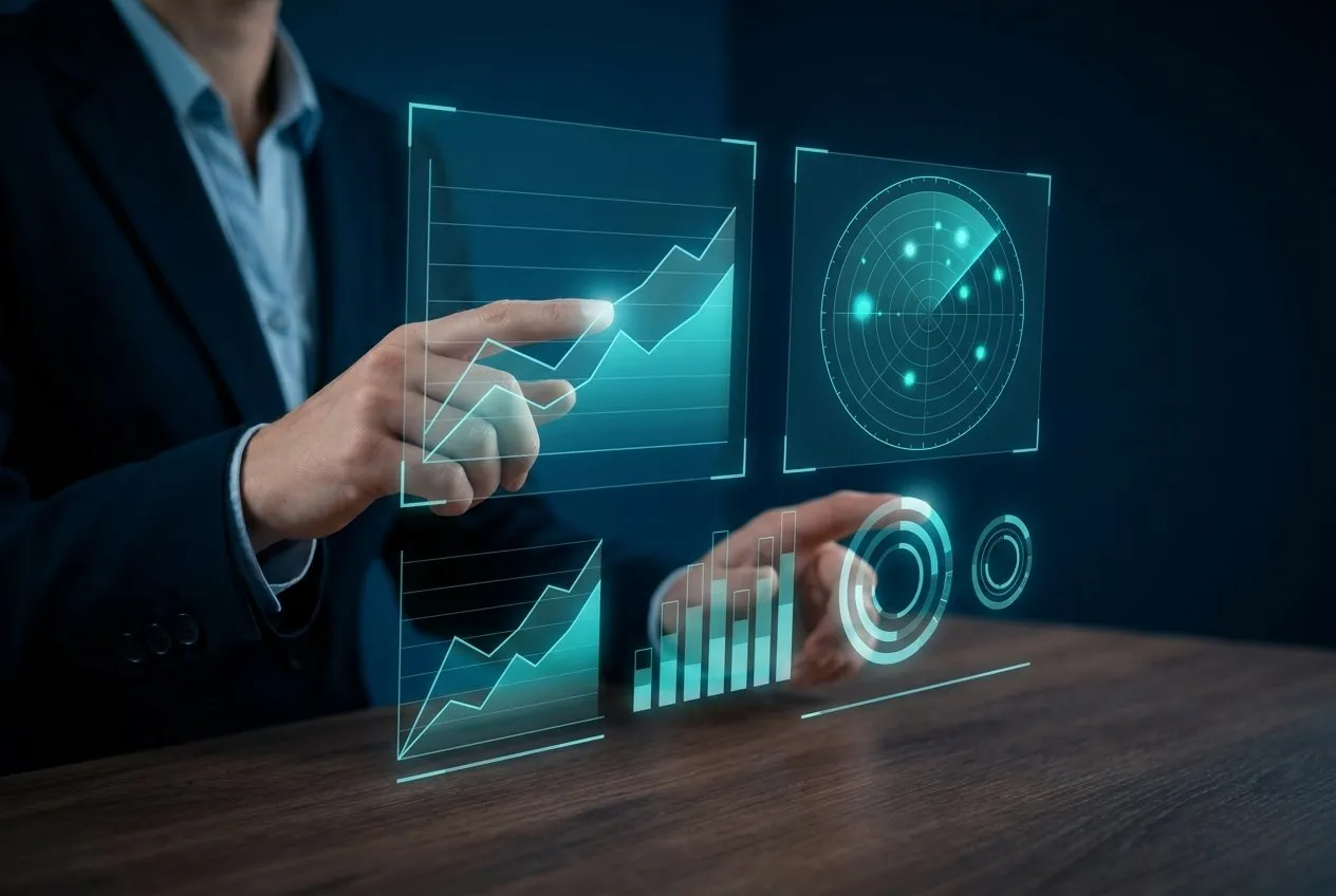 Analyst reviewing cybersecurity trend dashboards and analytics